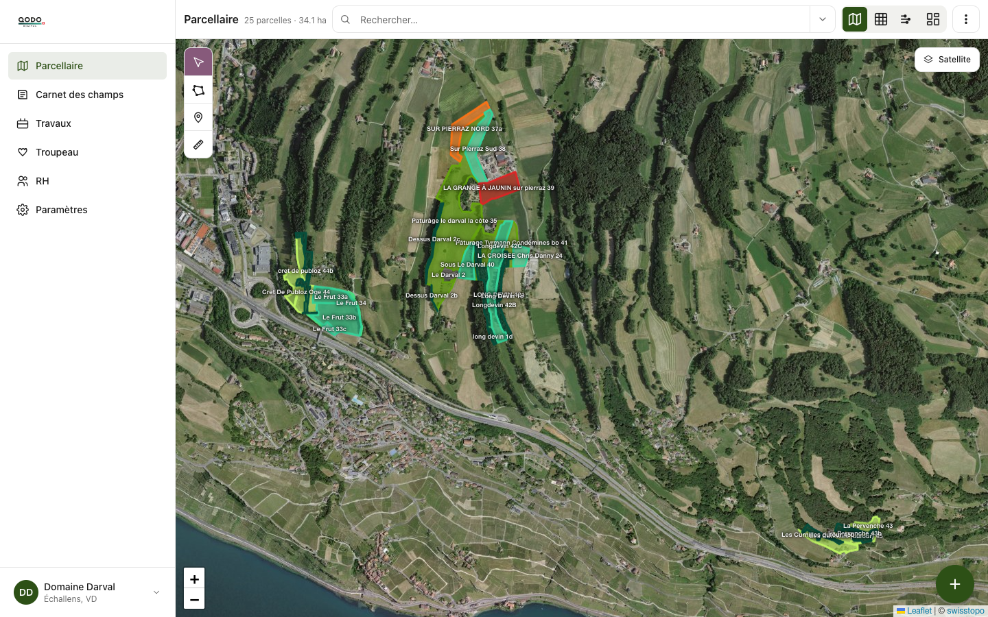Carte des parcelles avec panneau de détail à droite