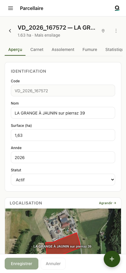 Fiche détaillée d'une parcelle (téléphone)